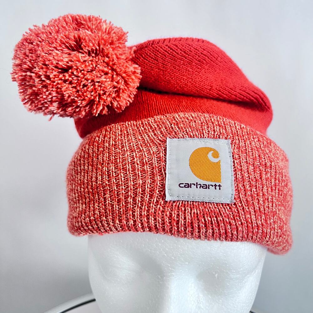 CARHARTT WOMENS LOOKOUT HAT BEANIE POM POM TWO TONE ORANGE ONE SIZE - Picture 2 of 9